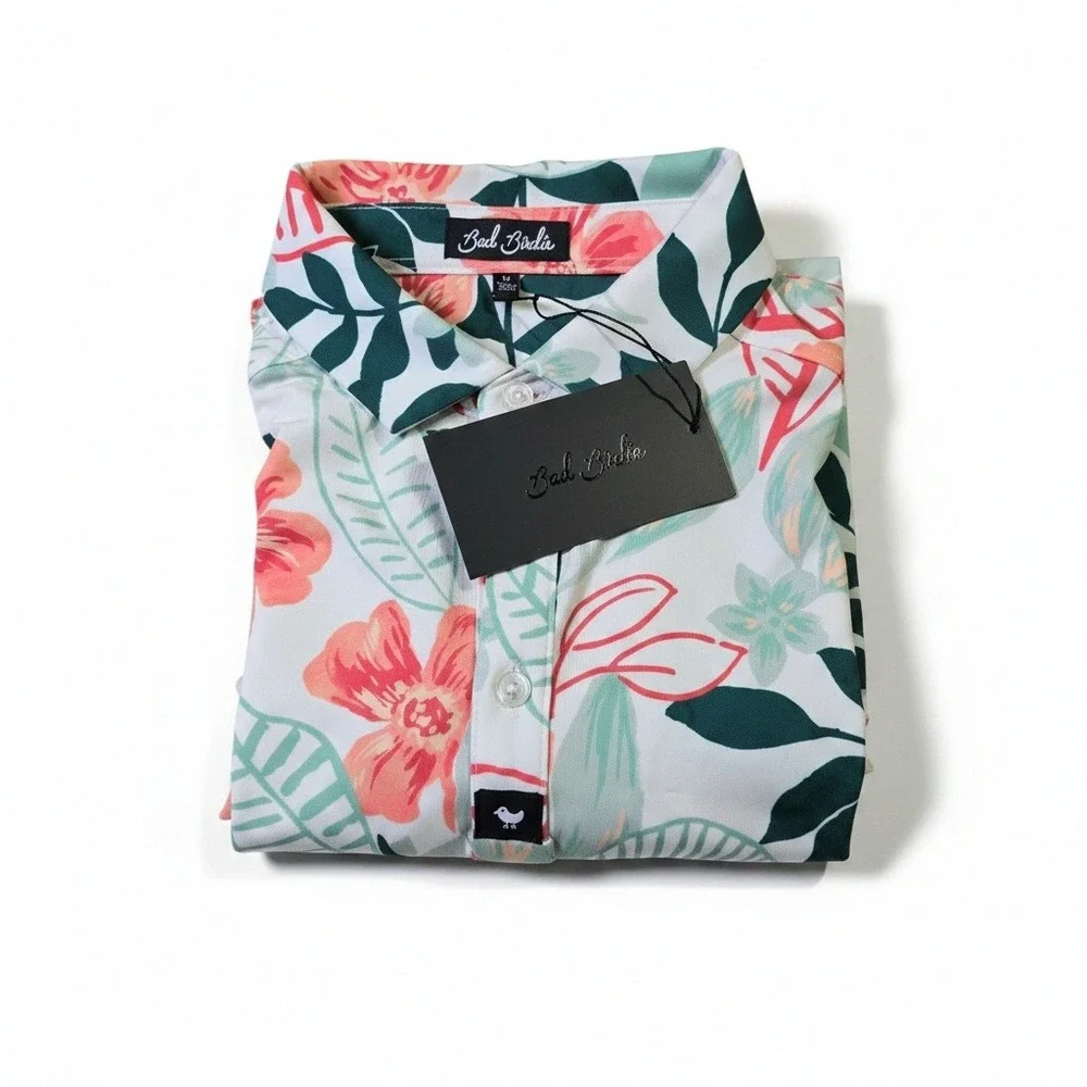 NWT‎ Bad Birdie M Floral Polo Shirt 4-Way Stretch UPF 50+